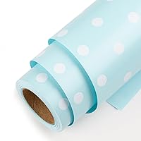 Homeral Mini Wrapping Paper Roll-46.8 sq.ft.17inch x 32.8ft Reversible Baby Blue with Polka Dots for Christmas, Birthday, Wedding, Boy Baby Shower, Bridal Shower