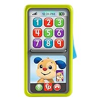 Fisher-Price Laugh & Learn Baby Toddler Educational Phone Toy with Lights and Music 2-in-1 Slide to Learn Smartphone, Multilingual Version, HNL41