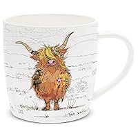 Lesser & Pavey British Designed Barrel Coffee Mug | Ceramic Coffee Mugs for Home or Work | Large Mugs for Hot Drinks | Tea and Coffee Cups - Hamish Hiighland Cow