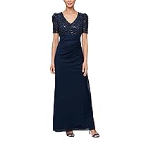 Alex Evenings Women's Wedding Guest Dress with V-Neck Stretch Sequin Bodice and Empire Waist (Petite and Regular Sizes)