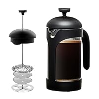 OVENTE 20 Ounce French Press Coffee, Tea and Espresso Maker, Heat Resistant Borosilicate Glass with 4 Filter Stainless-Steel System, BPA-Free Portable Pitcher Perfect for Hot & Cold Brew, Black FPB20B