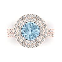 Clara Pucci 2.68ct Round Cut Simulated Blue Diamond 14K Rose Gold Halo Solitaire W/Accents Engagement Bridal Wedding Ring Band Set