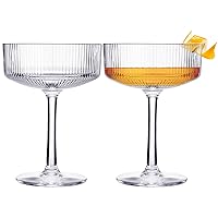 Shatterproof Tritan Acrylic Ribbed Vintage Art Deco Martini, Champagne & Cocktail Coupe Glasses | Set of 2 | 8 oz Ripple Glassware Classic Cocktail Glassware Indoor & Outdoor, European Style Crystal
