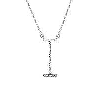 Sterling Silver Initial Diamond Studded Alphabet Name Letters A-Z Fashion Pendant Necklace Personalized Love Gift Jewelry for Women Men Girl Kids (I-J,I2)