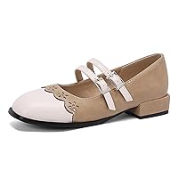 Women Mary Jane Flats Metallic Slip on Low Heels Comfortable Square Toe Ballet Flat Shoes Double Strap Dress Shoes
