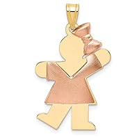 14K Two Tone Yellow and Rose Gold Puffed Girl with Bow on RightCustomize Personalize Engravable Charm Pendant Jewelry Gifts For Women or Men (Length 1.17