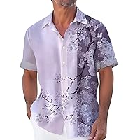 Hawaiian Shirt for Men Big and Tall Casual Floral Printed Tropical Button Down Shirts Men Holiday Short Sleeve Beach Tops