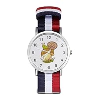 Mushroom & Snail Wrist Watch Adjustable Nylon Band Outdoor Sport Work Wristwatch Easy to Read Time, 202403193