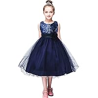 EFOFEI Girls Sleeveless Sequin Princess Dress Floral Lace Party Tutu Dresses Flower Princess Tulle Prom Gown