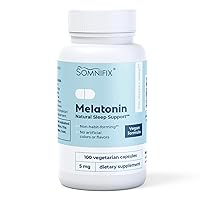 Melatonin 5mg - 100 Capsules (1 Per Serving) - Low Dose Vegan Supplement for Restful Sleep - Natural Sleeping Support for Adults - Nighttime Formula