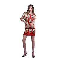 W1710 Fashion Sicily Lady Print Linen Collar Pockets Short Sleeves Women Novely New Mini Dress