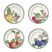 Villeroy & Boch French Garden Modern Fruits Dinner Plate : Assorted Set of 4, 10.25 in, Premium Porcelain, White/Colored