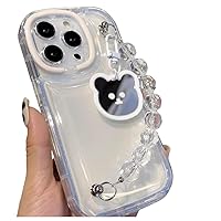Cute Phone case for iPhone 15 Case Cute Teens Girly with Korean Bear Mirror Phone Charm Aesthetic Clear Girly Phone Case with Built-in Camera Ring Stand for Women Teen Girls
