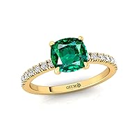 Women's Statement Ring, Emerald 14kt Gemstone Birthsone Ring, 7MM CUSHION Shape with 32 Diamond/Jewellery for Women, Gift for Mother/Sister/Wife