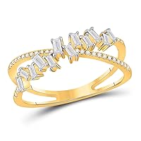 The Diamond Deal 14kt Yellow Gold Womens Baguette Diamond Crossover Fashion Ring 1/3 Cttw