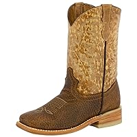 Kids Rustic Brown Western Cowboy Boots Leather Square Toe Bota
