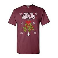 Kiss Me Under The Mistletoe Christmas Holidays Funny Adult DT T-Shirt Tee