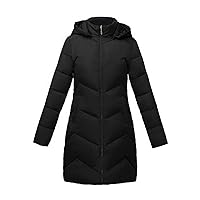 Flygo Womens Hooded Hip Length Quilted Padded Down Jacket Parka Coat