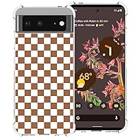 Phone Case for Google Pixel 6, Brown White Grid Plaid Regular Lattice Checkered Checkerboard Cute Shockproof Protective Soft Clear Cover Shell