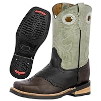 Kids Western Cowboy Boots Leather Square Toe Multi-Tone