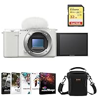 Sony ZV-E10 Mirrorless Camera, White Bundle with Corel PC Software Suite, 32GB SD Card, Shoulder Bag