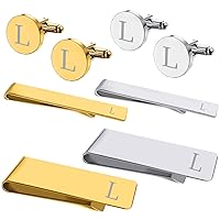 BodyJ4You 8PC Cufflinks Tie Bar Money Clip Button Shirt Personalized Initials Letter L Gift Set