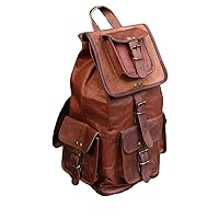 Retro Travel Rucksack Backpack Brown Leather Bag for Men Women (18