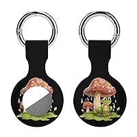 Cute Frog Mushroom Rain Day Printed Silicone Case for AirTags with Keychain Protective Cover Air Tag Finder Tracker Accessories Holder