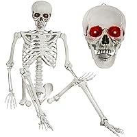 5.4ft Halloween Realistic Full Body Skeleton Life Size Sound Activated Human Skeleton with Movable Joints and LED Glowing Eyes, Hanging Props Creepy Sound for Halloween Party Prop Decoration