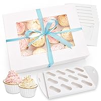 Ohuhu Cupcake Boxes, Upgraded Thicken 6 Pack 12 Count Cupcake Container - Food Grade Cupcake Carrier with Handle Tray Window and Inserts to Hold 72 Pastry Muffin Box for Birthday Holiday Party Bakery