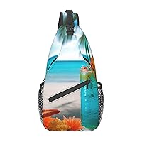 Tropical Cocktail with Starfish Sling Bag Lightweight Crossbody Bag Shoulder Bag Chest Bag Travel Backpack for Women Men