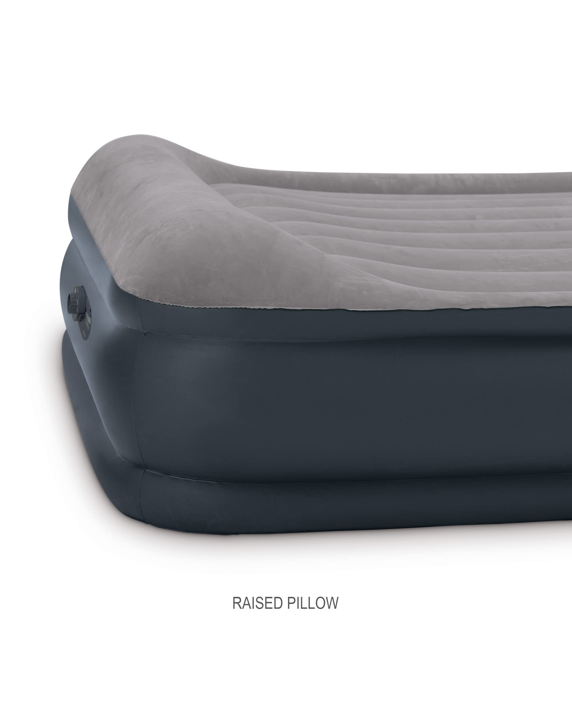 INTEX 64135ED Dura-Beam Plus Deluxe Pillow Rest Air Mattress: Fiber-Tech – Queen Size – Built-in Electric Pump – 16.5in Bed Height – 600lb Weight Capacity