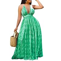 Sleeveless Tie Dye Maxi Dress for Women Summer Beach Wear Backless Cocktail Party Dress