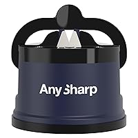 AnySharp Knife Sharpener, Hands-Free Safety, PowerGrip Suction, Safely Sharpens All Kitchen Knives, Ideal for Hardened Steel & Serrated, World's Best, Compact, One Size, Navy Blue