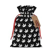 Augenstern Christmas Burlap Gift Bag With Drawstring Marijuana-Weed-Leaf Reusable Gift Wrapping Bag Xmas Holiday Party Favors Bag Medium