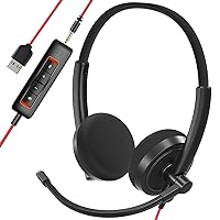 HROEENOI USB Headset, Noise Cancelling Headphones with Microphone, PC Headset Wired for Computer/Mac/Laptop, with USB+3.5mm Jack, in-line Controls for Office Home Business