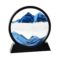 Anxus Moving Sand Art Picture in Motion Round Glass 3D Deep Sea Sandscape Display Flowing Sand Frame, Sensory Relaxing Desktop Home Office Work Desk Decor (7