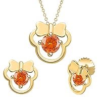 Cute Fashion Minnie Mouse 14k Yellow Gold Over Sterling Silver Gemstone Earring Pendant Set For Girl's