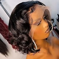 Wigs Short Wig Human Hair 13x6 Lace Front Human Hair Wigs For Black Women HD Transparent Loose Deep Wave Short Bob Wig Brazilian Bob Human Hair Wig 150 Density 8inch