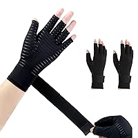 Donfri 2 Pairs Copper Arthritis Compression Gloves with Strap,Fingerless Gloves for Women &Men Hand Wrist Support