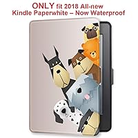 Young me martShell Case for 2018 All-New Kindle Paperwhite with Hand Strap - The Thinnest and Lightest Leather Cover Auto Sleep/Wake for Kindle Paperwhite 10th Generation (Dogs Family)