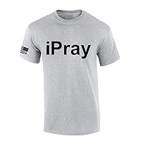 Mens Christian Shirt iPray Christian American Flag Sleeve Jesus Christ Prayer Short Sleeve T-Shirt Graphic Tee