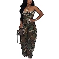 Voghtic Womens Sexy Off Shoulder Cargo Denim Jumpsuit Loose Baggy Wide Leg Long Rompers One Piece Cargo Jeans Multi Pockets