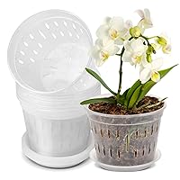 9 Pack 7 Inches Orchid Pots for Repotting, Clear Orchid Pot with Holes and Saucers, Breathable Slotted Orchid Planters, Plastic Flower Plant Pots Indoor and Outdoor