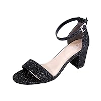 Adele Women's Wide Width Satin Glitter Block Heel Ankle Strap Sandals