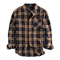 Retro Casual Male Cargo Shirt Plaid Washed Sleeve Cotton Uniform Work Style Oversize Mens Shirts Top