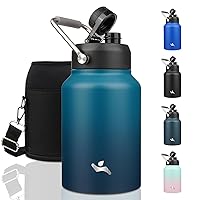 Half Gallon Jug with Handle,64oz Insulated Water Bottle with Carrying Pouch,Double Wall Vacuum Stainless Steel Metal Bottle,Indigo Black