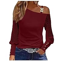 One Cold Shoulder Tops for Women Dressy Casual Hollow Out Crochet Lace Long Sleeve Shirts Fall Fashion Pullover Blouses