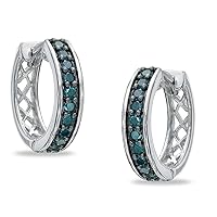 1/2 CT. T.W. Round Cut Blue D/VVS1 Diamond Huggie Hoop Earrings For Womens & Girls In 925 Sterling Silver
