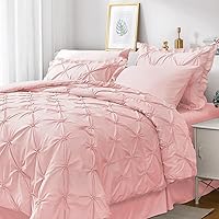 Queen Comforter Set 7 Pieces, Pink Bed in a Bag Comforter Set for Bedroom, Bedding Comforter Sets with Comforter, Sheets,Ruffled Shams & Pillowcases